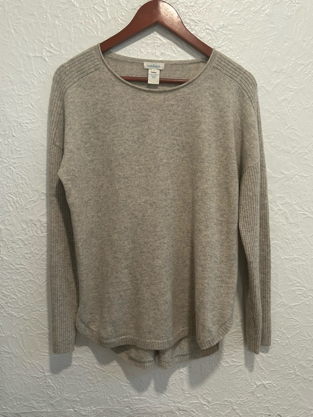 Sundance Light Beige 100% Cashmere Crewneck Sweater